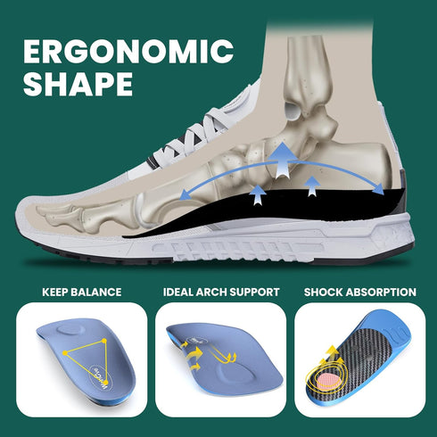 Plantar Fasciitis Arch Support Insoles - Welnove Work Boot Insole for Walking or Standing All days,3/4 Length Heel Pain Relief Insert for Flat Fee...