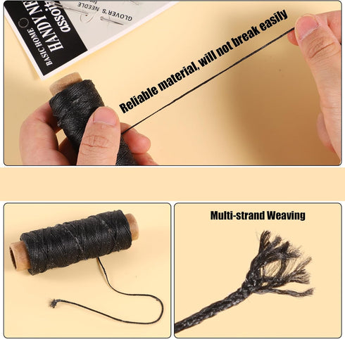 55Yards Waxed Thread with 7 Pcs Leather Needles for Hand Sewing 150D Flat Sewing Waxed Thread Leather Repair Needles for Women Sewing Upholstery L...