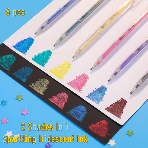 Dyvicl Dual Metallic Gel Pen, Liquid Glitter Iridescent Gel Pen for Adult Coloring, Doodling, Drawing, Scrapbooking, Card Making, Illustrations, D...