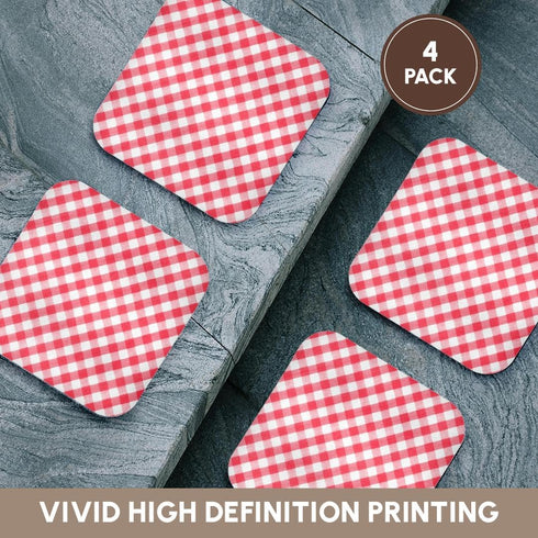 3dRose Red and white Gingham pattern diagonal checkered checks rustic retro country cottage dining kitchen - Soft Coasters, set of 4...