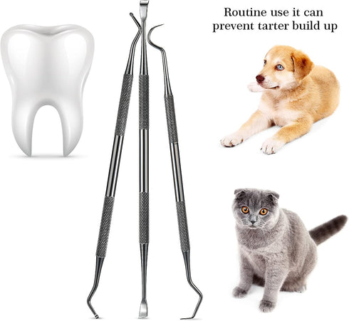 Hotop 3 Pieces Dog Dental Tooth Scaler and Scraper Stainless Double Headed Tarter Remover Scraper Pet Teeth Cleaning Tools for Dog and Cat (Black)...