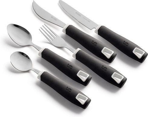 Special Supplies Adaptive Utensils 5-Piece Set Non-Weighted, Non-Slip Handles for Hand Tremors, Arthritis, Parkinson’s or Elderly Use - Stainless ...