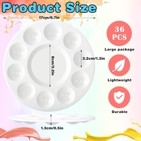 36Pcs Paint Tray Palettes,Plastic Paint Pallet,Round Plastic Palette with 10 Wells,Washable Paint Palette for Kids Adult Student DIY Craft Art Pai...