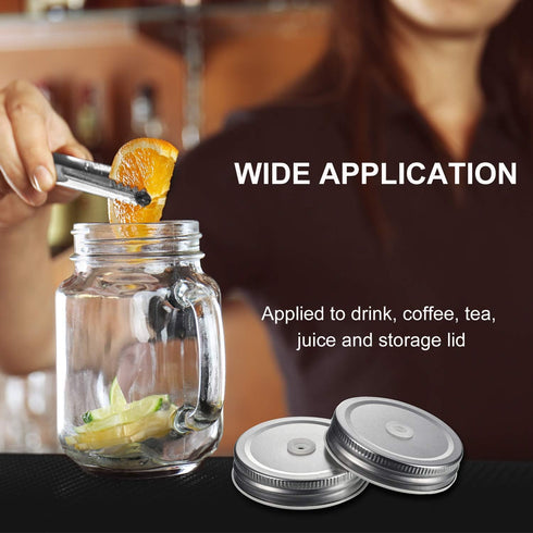 Mudder 8 Pieces Metal Regular Mouth Mason Canning Jar Lids with Straw Hole Leak Proof Reusable Jar, 2.7 Inch (Silver)...