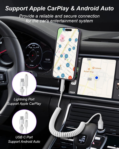 Coiled USB C to USB C and Lightning Cable 2 in 1 - PD 60W Fast Charging & Data Sync USB C Multi Charging Cable Support Apple CarPlay & Android Aut...