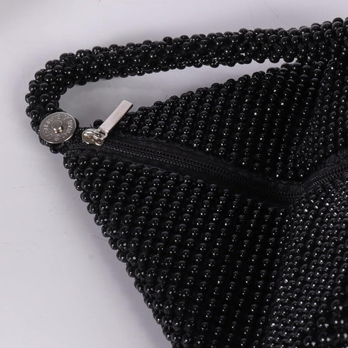 ele ELEOPTION Women Black Beaded Clutch Purse Women's Evening Clutch Triangle Lady Girl Evening Bag for Cocktail Wedding Party for 6.0inch Android...
