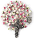 HanlinCC 8mm Round Ceramic Beads with Flower Painting Catholic Rosary Necklace with Maria Center piece and Flower Cross with Leather Gift Box...