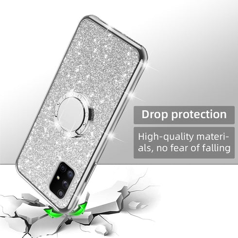 nancheng for Samsung Galaxy A71 5G Case with Ring Stand Strap Lanyard Shockproof Protection Cover Cute Girls Women Glitter Silicone Phone Case - S...