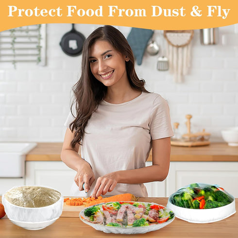 Plastic Bowl Covers, 200 PCS Food Covers, Bowl Covers for Bread Proofing, Plastic Covers for Bowls With Elastic, Reusable Fresh Keeping Bags...