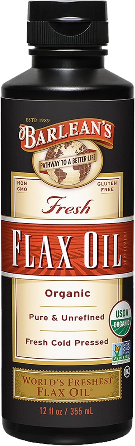 Barlean's Organic Flaxseed Oil Liquid, Cold Press Flax Seeds, 7,640mg ALA Omega 3 Fatty Acid Supplement for Healthy Hair, Skin, and Eyes, Vegan & ...