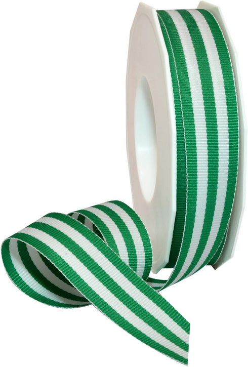 Morex Ribbon Striped Polyester Grosgrain Ribbon, Party Decorations, Gift Wrapping, Fun Patterns, 7/8" by 20 yd., Emerald...