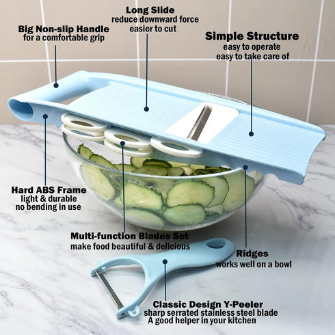 5 in 1 Mandoline Slicer for Kitchen, Vegetable Slicer Multi Blade Potato Chip, Veggie shredder, Vegetable Cutter, Julienne Shredder and peeler For...
