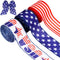 3 Rolls Patriotic Wired Edge Ribbon 9.9 Yard 4th of July Stars and Stripes Ribbons Red White Blue Ribbon for Wrapping Crafts Decoration, Independe...
