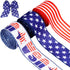 3 Rolls Patriotic Wired Edge Ribbon 9.9 Yard 4th of July Stars and Stripes Ribbons Red White Blue Ribbon for Wrapping Crafts Decoration, Independe...