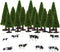 S0701 15pcs Dark Green Pine Model Cedar Trees and 8pcs Model Cows for Model Railroad Scenery Landscape Layout HO OO Scale New...