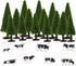 S0701 15pcs Dark Green Pine Model Cedar Trees and 8pcs Model Cows for Model Railroad Scenery Landscape Layout HO OO Scale New...
