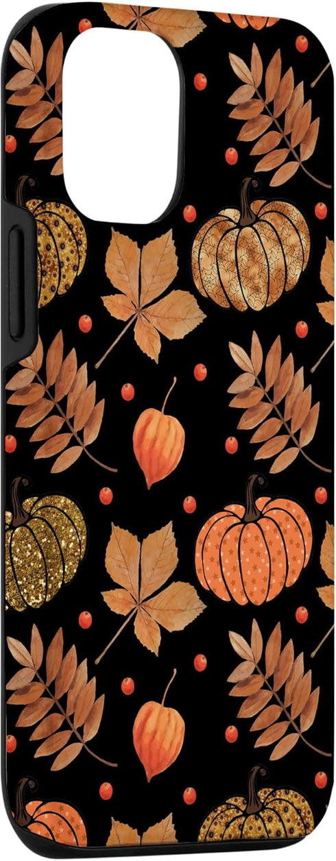 iPhone 12/12 Pro Fall Leaves and Pumpkins Pattern Halloween Autumn Gifts Case...