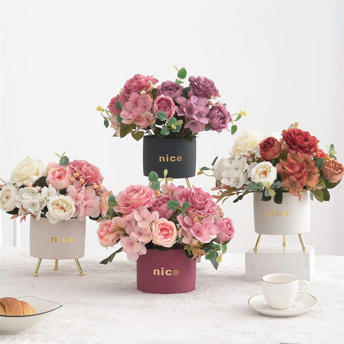 Artificial Flowers Fake Peony Silk Flowers Hydrangea Bouquet Decor Faux Camellia Flower for Home Living Room Table Centerpieces Decoration...