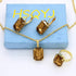 HSQYJ Fashion Color Crystal Jewelry Set Geometry Rectangle Pendant Rhinestone Necklace Rings and Drop Earrings for Women Ladies Gifts Gold Plated...