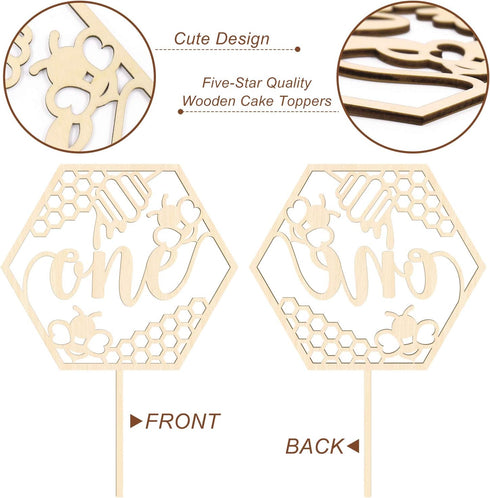 Huray Rayho Bumble Bee One Cake Topper for First Birthday 1st Honey Bee Theme Party Decoration Honeycomb Wood Cake Topper Bee Cake Supplies...