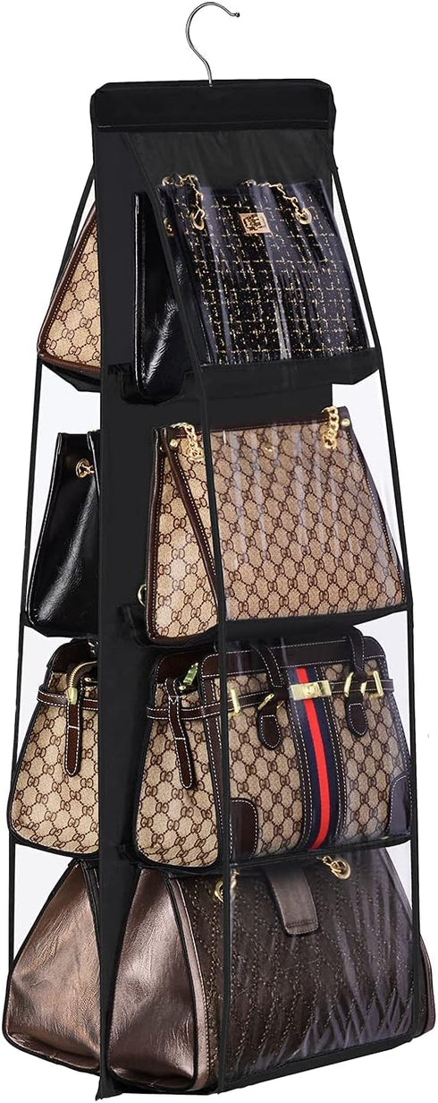 Lirex Handbag Hanging Organizer, 8 Pocket Purse Storage Hanger Oxford Cloth Closet for Family Closet Bedroom, Foldable and Universal Fit (Black)...