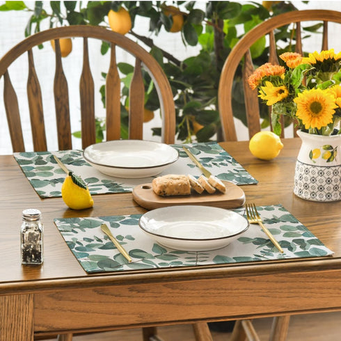 Artoid Mode Eucalyptus Leaves Summer Placemats for Dining Table, 12 x 18 Inch Spring Seasonal Holiday Rustic Vintage Washable Table Mats Set of 4 ...