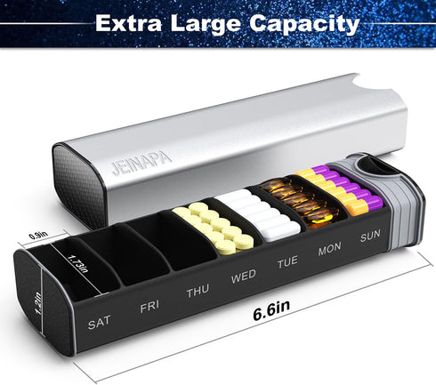 Extra Large Pill Organizer 7 Day, Aluminum Daily Pill Box, Weekly Travel Pill Case, Cute Pill Holder to Hold Vitamins, Medicines, Pills, Supplemen...