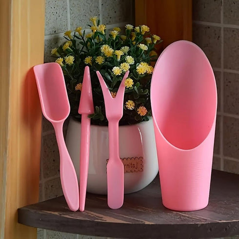 4 Pcs Pink Set Mini Garden Soil Spoon Plastic Planting/Transplanting Garden Tool Set Indoor Mini Garden Plant Care Shovel Soil Cup Bucket Shovel T...