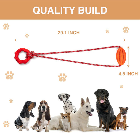 Interactive Dog Chew Toy with Rope for Aggressive Chewers - Tugging and Tossing - Puppy Training - Dispenses Treats and Food - Toothbrush for Pet ...