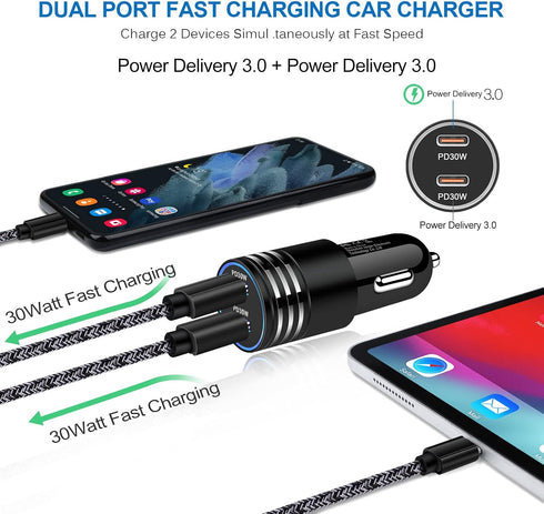 USB C Fast Car Charger for iPhone 15 Pro Max 15 Plus,Samsung Galaxy S24/S23/S23 Ultra/S22/S21 S20 Z Flip4 A54 A53 A13,Google Pixel 8 Pro 7a 7 6 6a...