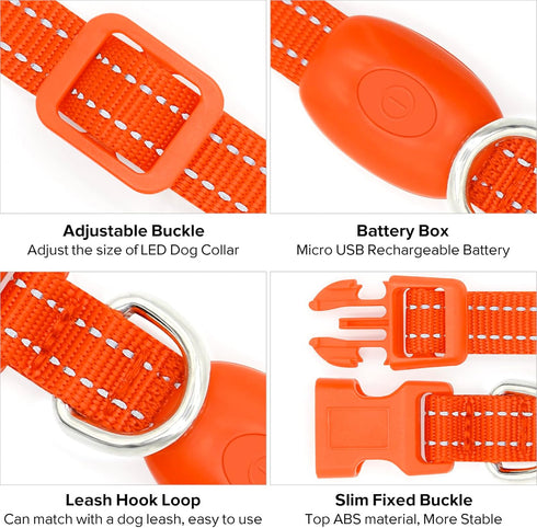 Light Up Dog Collars - Rechargeable LED Dog Collar, Reflective Puppy Collar Dog Lights for Small Breeds Dogs Or Cats (Orange, XS (8.5-11.8inch / 2...