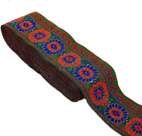 Floral Circle Jacquard Ribbon Geometric Emobridered Woven Ribbon Fabric Trim Fringe for DIY Clothing Accessories Embellishment Decorations Width 2...