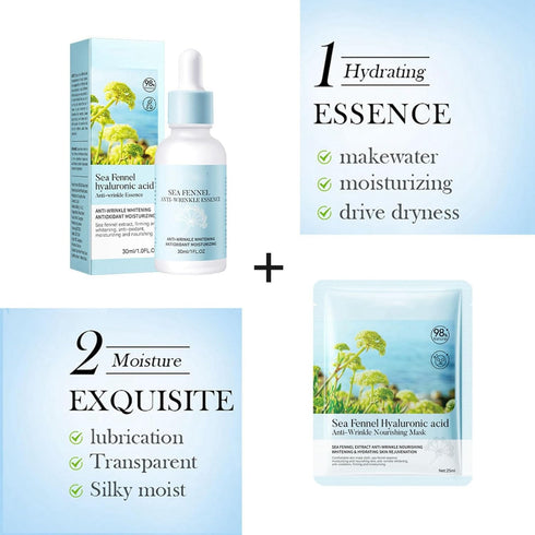 Hyaluronic Acid Skincare Set, 5-In-1 Gift Set With Facial Cleanser, Face Serum, & Mask, Anti-Aging Kit And Crithmum Maritimum, For Firm Skin Fade ...