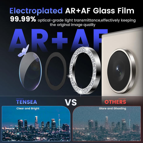 Tensea (3+2PCS) for Samsung Galaxy S24 Ultra 5G Camera Lens Protector, 9H Tempered Glass Camera Cover Screen Protector Metal Individual Ring for S...