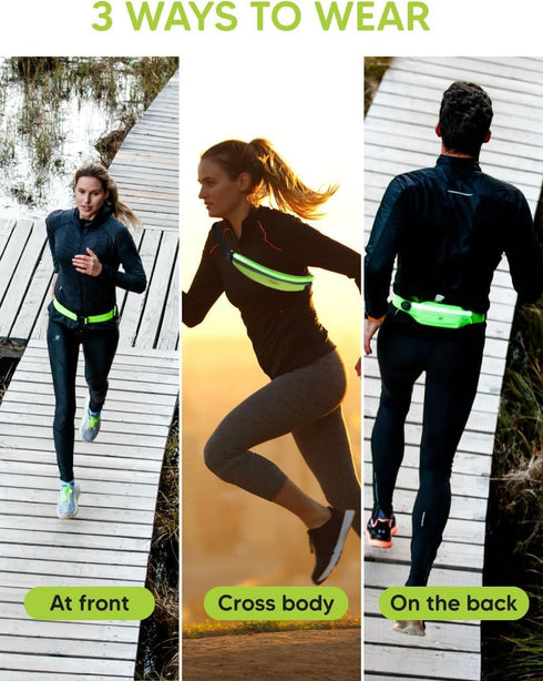 VILA&PE LED Reflective Running Belt Pouch with USB Rechargeable Light, Reflective Running Gear for Men, Women,Phone Holder for Runners,Visibility ...