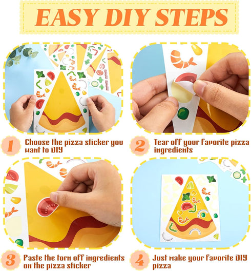 Make a Pizza Stickers, Pizza Crafts Pizza Party Supplies Decorations Pizza Party Favors for DIY Arts Birthday Games (36 Sheets)...