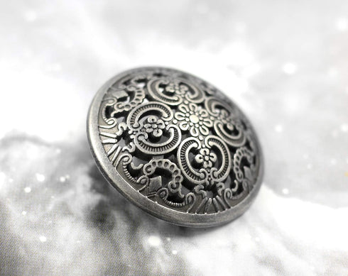 Bezelry 8 Pieces Flowery Engraving Openwork Domed Gray Silver Metal Shank Buttons. 30mm (1-3/16 inch)...