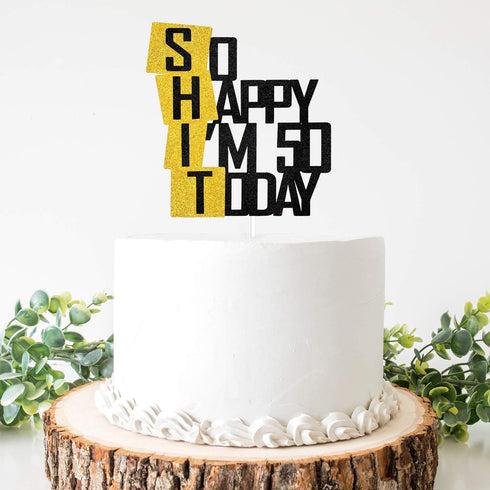 Funny So Happy I'm 50 Today Cake Topper - Glitter Fabulous Fifty Years Birthday Cake Décor - Cheers To Dirty 50th Birthday Party Decoration...