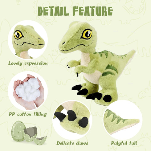 TCBunny Baby Dinosaur 12" Bedtime Stuffed Animal Plush Toy, Kid's Gifts for Boys, Girls, Birthday, Valentine, Christmas, Veliciraptor - Green...