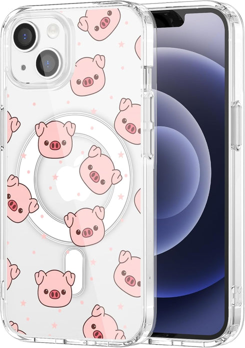 MAYCARI Cute Pink Pig Magnetic Case for iPhone 15 Plus Compatible with MagSafe, Slim Clear Animal Pattern Phone Cover for Girls Women Soft TPU Har...
