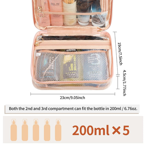CUBETASTIC Hanging Travel Toiletry Bag for Women, Clear Makeup Bags Portable Transparent Cosmetic Case Small Skincare Pouch Waterproof Travel Bag ...