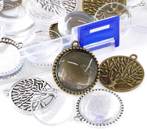 Swpeet 40Pcs & 20Pcs Round Tree Bezel Pendant Trays Kit with 20Pcs Glass Cabochon Clear Dome for Photo Pendant Craft Jewelry Making...