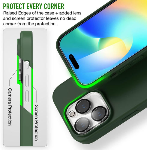 Trianium [6 in 1 Designed for iPhone 14 Pro Max Case Silicone (Clover), with 3 Pack Screen Protector + 2 Pack Camera Lens Protector, Bundle Protec...