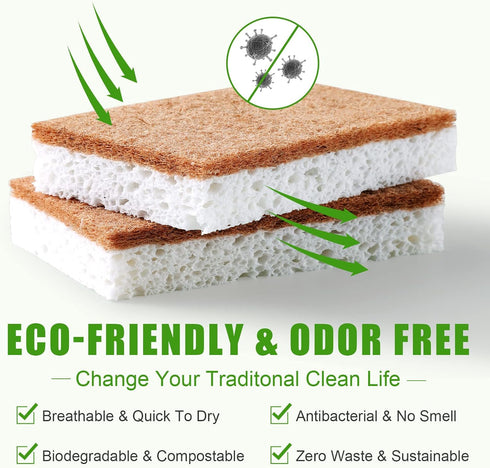 Biodegradable Natural Kitchen Sponge?Eco Friendly Sponges for Dishes,Compostable Cellulose Sponge with Natural Plant Based Coconut Walnut Sustaina...