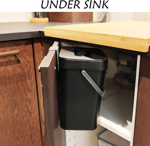 Kitchen Compost Bin for Countertop, Hanging Small Trash Can with Lid Under Sink for Kitchen Bathroom, Mountable Compost Bucket, Black...