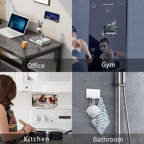 Clear Wall Mount Adhesive Phone Holder,Multi-Function Cell Phone Charging Brackets Holders,Hook for Living Room, Kitchen, Bathroom, Office,Compati...