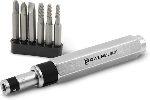 Powerbuilt - 7 Pc. Mini Impact Driver & Extractor Set, Hand Tools, Bit Drivers & Bits, Bit Drivers - Multi-In-One (647767), Silver...