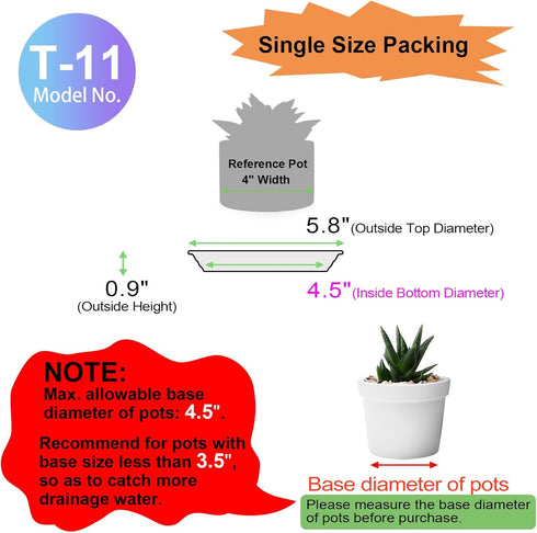 Plastic Plant Saucer 5.8" (4.5" at Base), 6 Pack Singe Size, Thick 6 8 10 12 inch Plant Water Catcher Tray for Indoors Potted Plant Drainage Drip ...