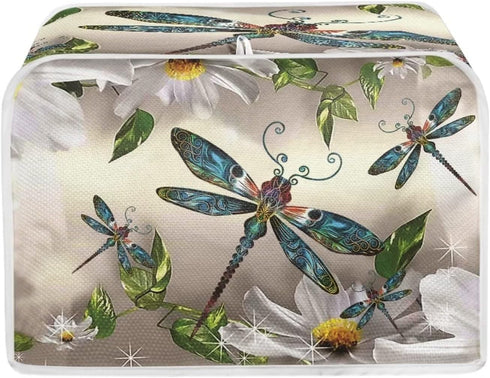 Dragonfly Bread Toaster Cover 4 Slice, Daisy Anti-Sputtering Bread Maker Cover Bakeware Protector, Washable Decorative Toaster Covers for Kitchen,...
