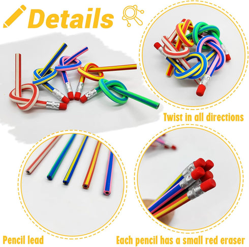 40 Pcs 7 Inch Flexible Pencils,Soft Novelty Pencil,Multi Colored Striped Soft Pencil with Eraser for Valentine's Day,Children Kids Gift School Fun...